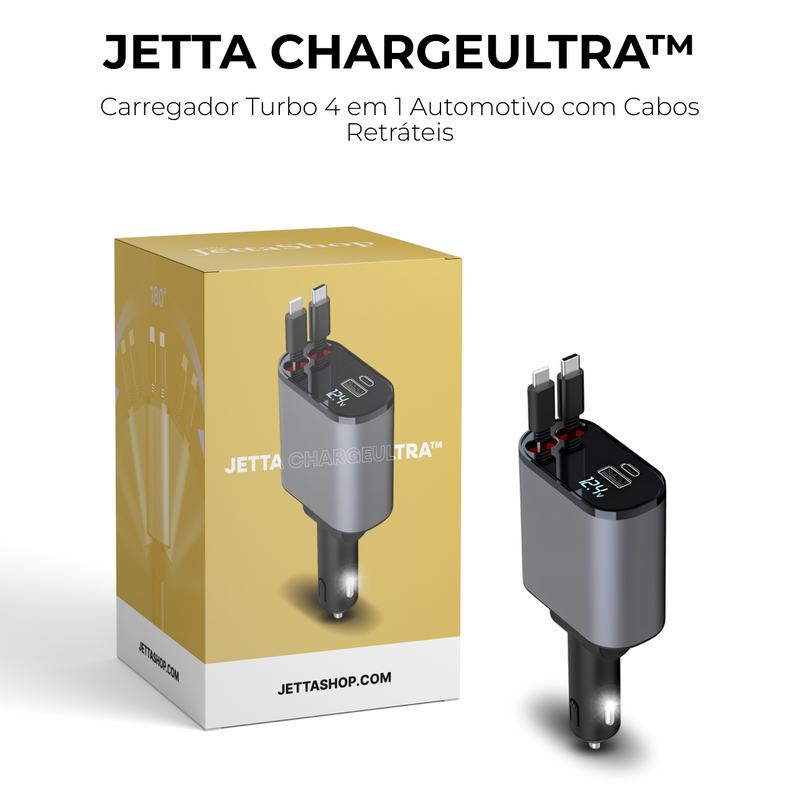 Carregador Turbo 4 em 1 Automotivo com Cabos Retráteis - Jetta ChargeUltra™ [PROMOÇÃO RELÂMPAGO]