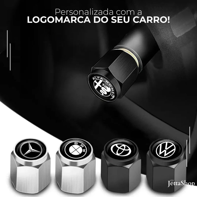 [COMPRE 1 LEVE 4] Kit de Tampas Metálicas para Bico de Pneus Personalizadas - Jetta MetalCap™