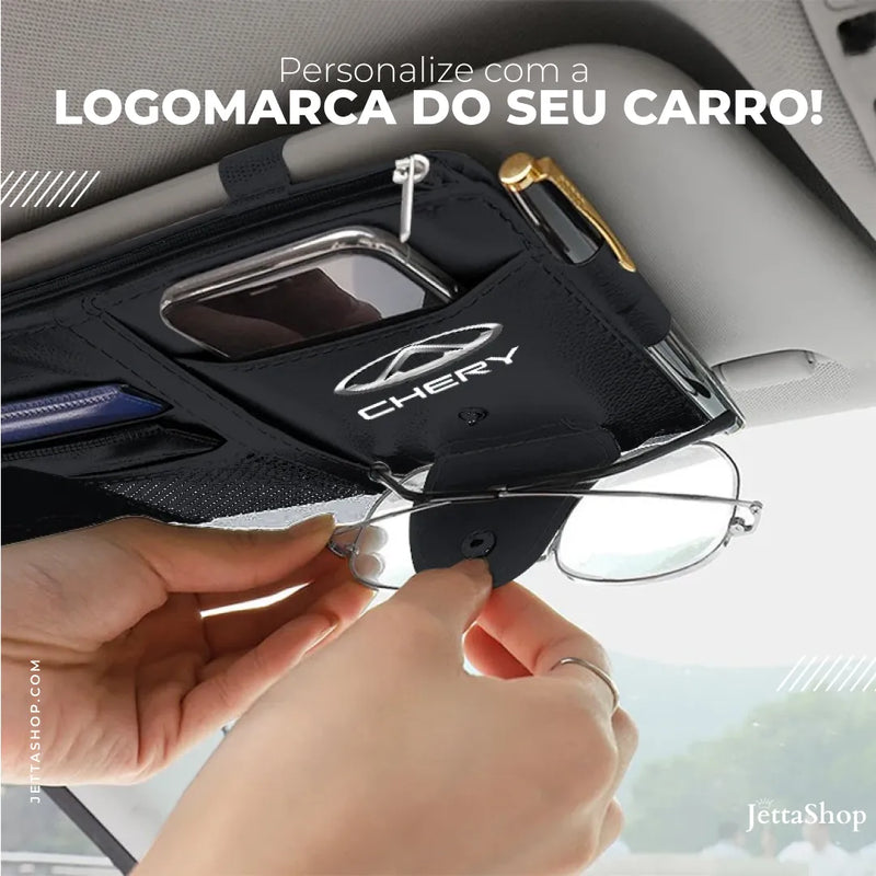 Organizador de Tapa Sol em Couro Automotivo Personalizado - Jetta SunShade™ [ESPECIAL PRÉ BLACK FRIDAY]