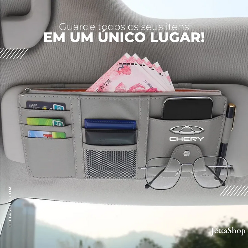 Organizador de Tapa Sol em Couro Automotivo Personalizado - Jetta SunShade™ [ESPECIAL PRÉ BLACK FRIDAY]