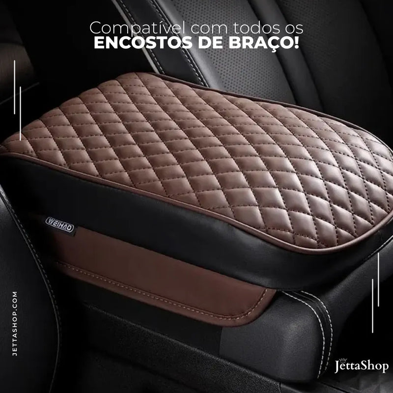 Jetta LuxComfort™ - Apoio de Braço Em Couro com Bolsos Laterais Automotivo [ESQUENTA BLACK]