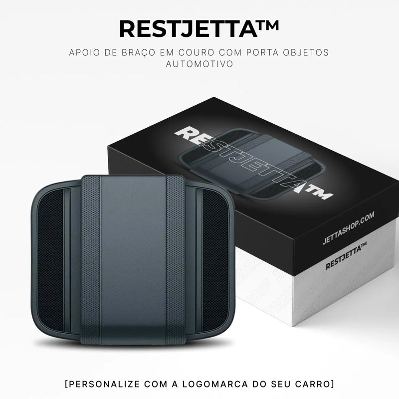 RestJetta ™ - Apoio de Braço Em Couro com Porta Objetos Automotivo [PERSONALIZE COM A LOGOMARCA DO SEU CARRO]