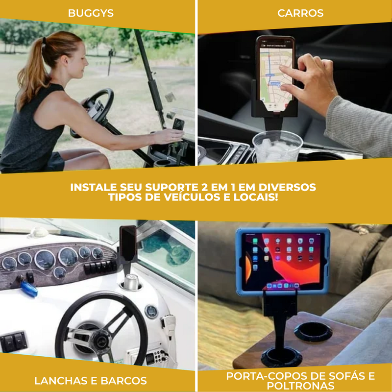 Cup Holder Jetta™ - Suporte 2 em 1 para celular - PROMOÇÃO IMPERDÍVEL ATÉ HOJE ÀS 23:59h